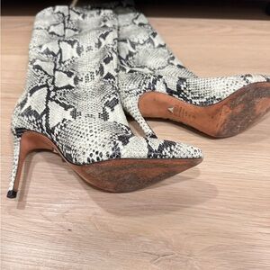 SCHUTZ Black and White Snakeskin Heeled Boots